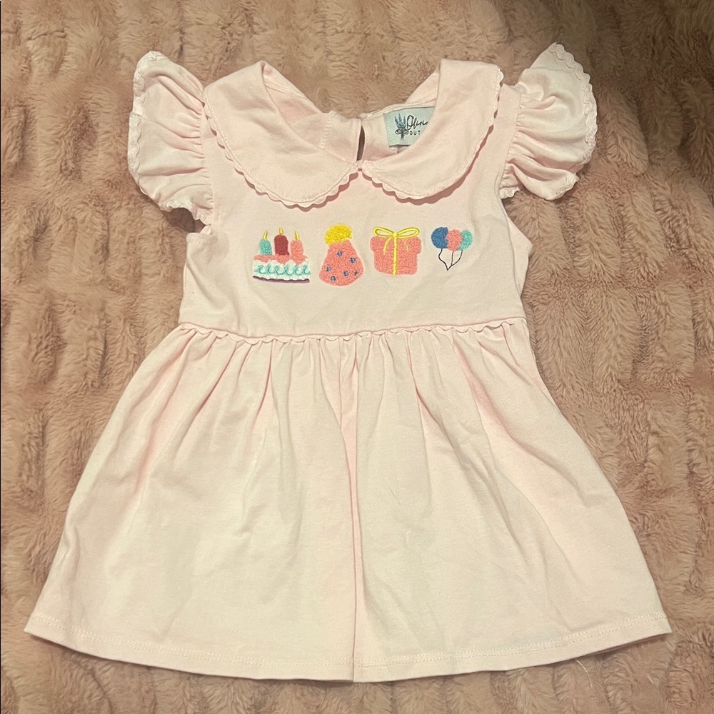 Trendy Boutique Light Pink Kids One Piece with Festive Embroidery